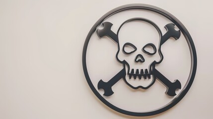 Danger sign with skull and cross bones on white background, presenting a clear warning symbol that catches the eye instantly. The skull and cross bones, a classic sign of peril, makes it a crucial vis
