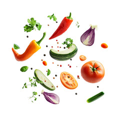Flying vegetables, isolated on transparent background
