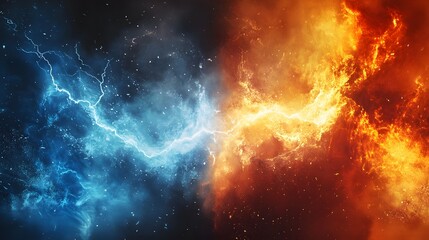 Fototapeta premium Fiery Inferno Collides With Icy Lightning Storm