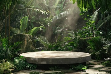 High Detail Image of Natural Podium in Tropical Forest for Product Presentation and Green