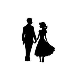 Silhouettes of bride and groom