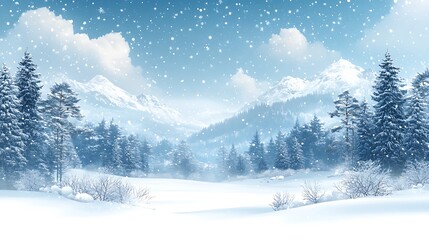 Naklejka premium Snowy Mountain Landscape Winter Wonderland Scene