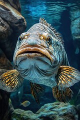 Obraz premium Close-up of a Large Grouper Fish in an Aquarium