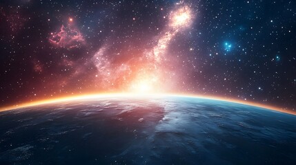 Obraz premium Planet Earth Sunrise Cosmic Nebula Starscape