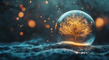 magical glowing tree inside a glass orb