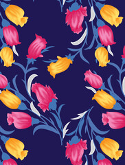Seamless floral pattern with leaves ,botanical flowers with abstract allover design and background texture