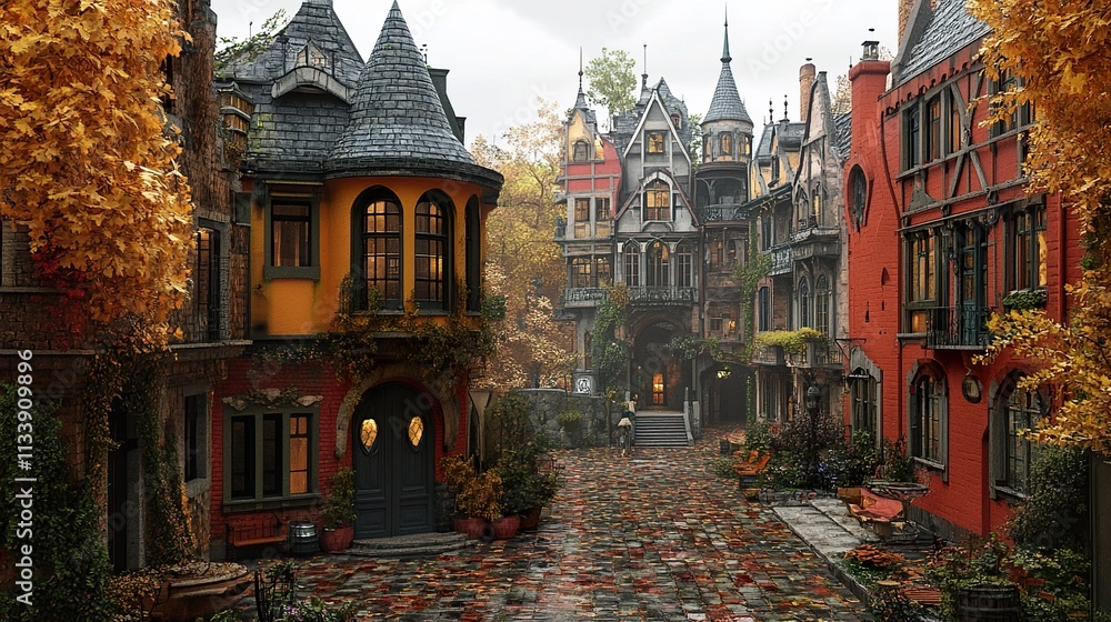 Canvas Prints Autumnal Enchantment: A Fairytale Street Scene