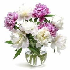 Fototapeta premium A beautiful peony bouquet in a vase, isolated in white, white background