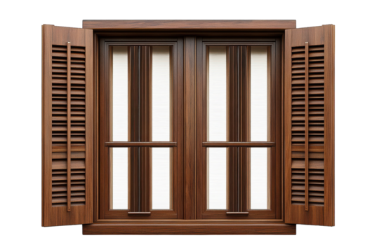Classic Jalousie Window with Horizontal Slats and Clear Glass Panels with isolated on transparent background