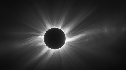 A black and white image of the sun's corona during a total solar eclipse