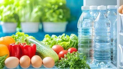 Open Refrigerator with Organized Food Containers.