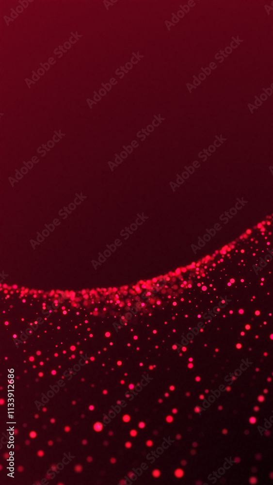 Poster red glowing circles particles at the bottom on a dark abstract background, vertical composition. tra