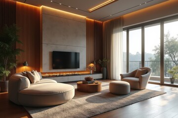 Modern Living Room Interior with Cozy Furniture and Natural Light