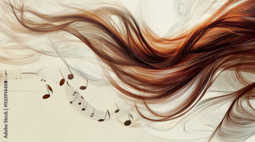 Aufkleber a flowing cascade of hair intertwined with musical notes abstract art digital canvas creative enviro