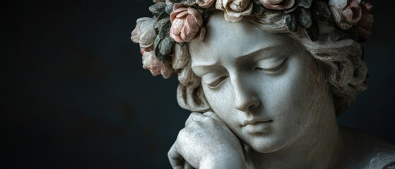 elegant marble sculpture of a woman with floral details