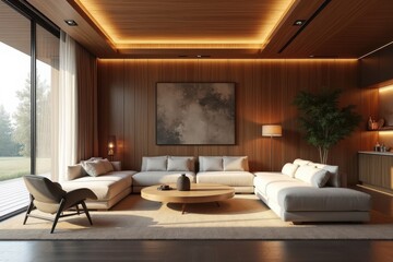 Modern Living Room Interior with Cozy Sofa and Natural Light