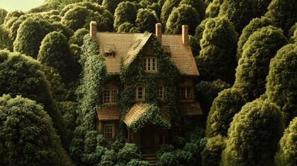 Fototapeta premium Overgrown House Hidden Deep Within Lush Green Forest