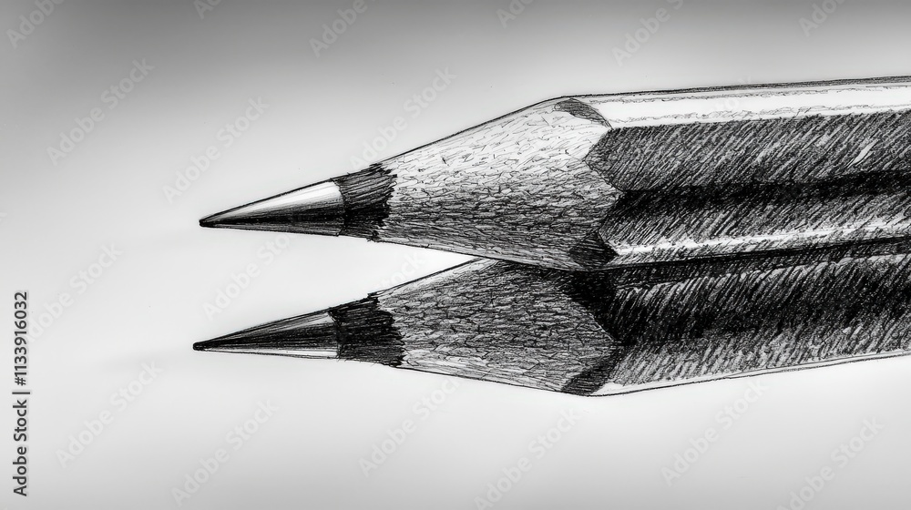 Poster Artistic studio minimalism surreal pencil drawing creating itself in a close-up view of digital creativity