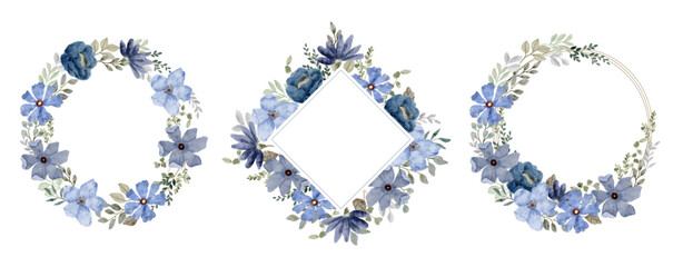blue floral watercolor label frame