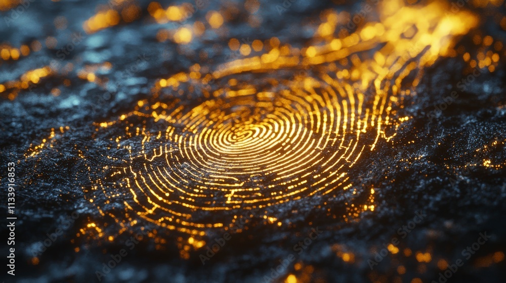 Poster illuminated fingerprint design digital artwork abstract concept soft lighting close-up view textured