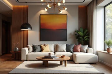 Modern Living Room with Cozy Sofa and Abstract Art