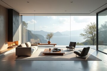 Modern Living Room with Scenic Ocean View