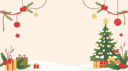 christmas, xmas, tree, frame, decoration, celebration, branch, gift, vector, card, ball, illustration, new, year, ribbon, green, wreath, border, holiday, winter, pine