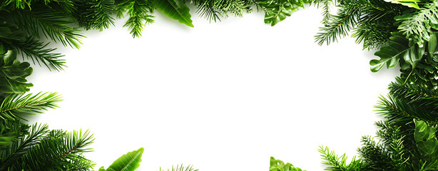 Vibrant Green Foliage Border Frame: Lush Greenery Background for Text or Images