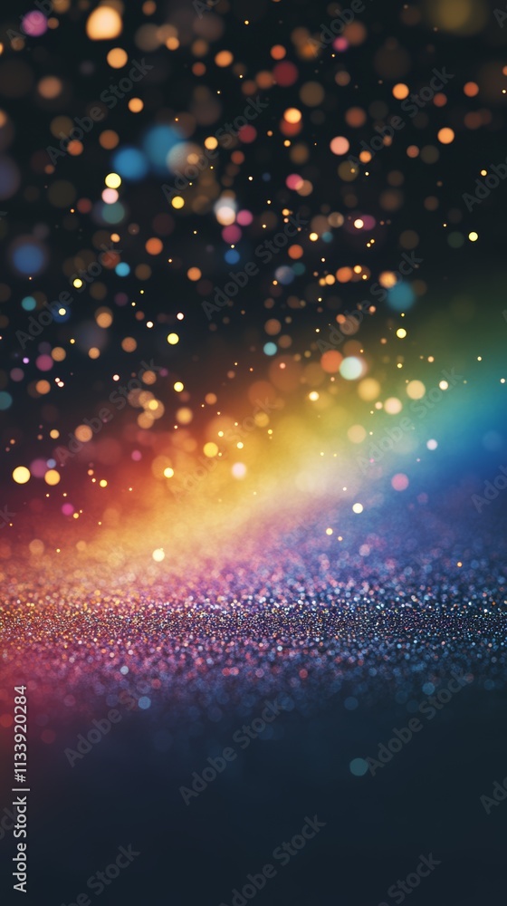 Poster abstract background with colorful bokeh lights and glitter.