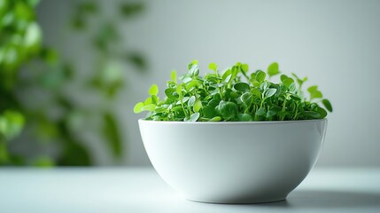Fototapeta premium a white bowl with a green plant in it