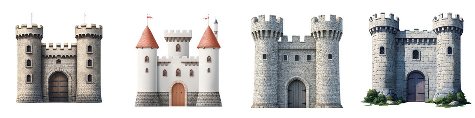 Collection of Majestic Medieval Castles in Different Architectural Styles and Designs Featuring Historic Stone Structures Turrets Towers and Fairytale like Landscapes