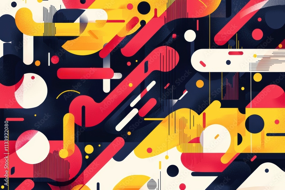 Poster vibrant abstract design: a colorful interaction of shapes and forms in modern art