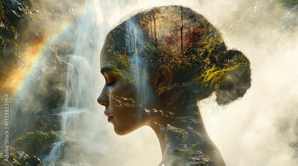 Aufkleber filmmaker's double exposure portrait with nature elements studio digital art ethereal environment si
