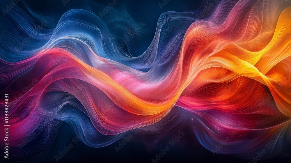 Poster surreal representation of breath as undulating waves imaginary realm digital art vibrant colors abst