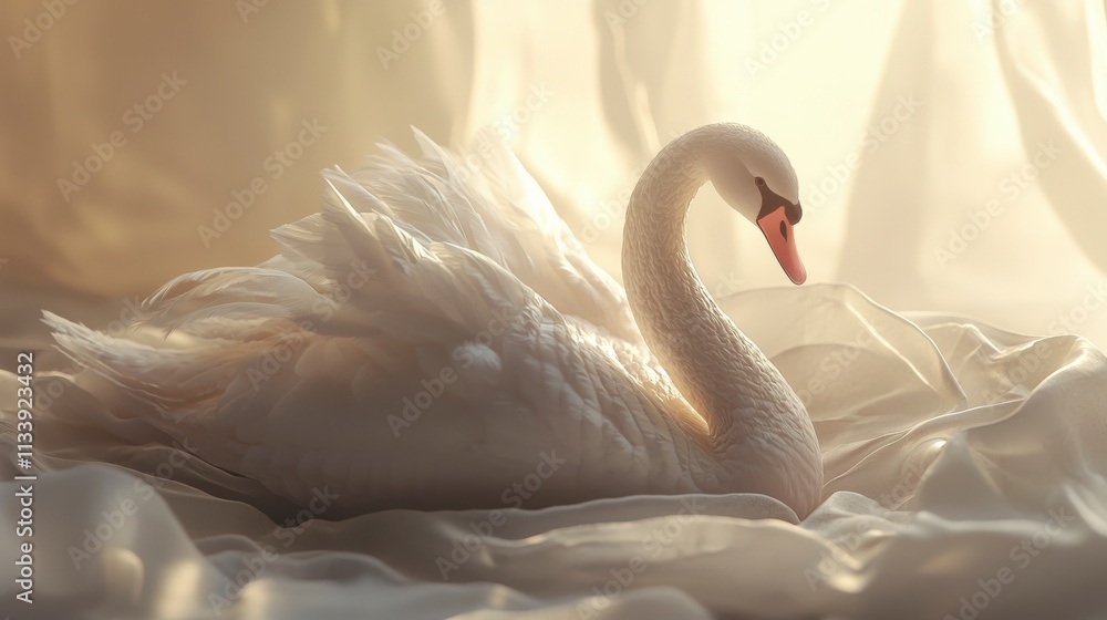 Aufkleber graceful silk swan sculpture art studio fabric masterpiece tranquil setting close-up elegance in des