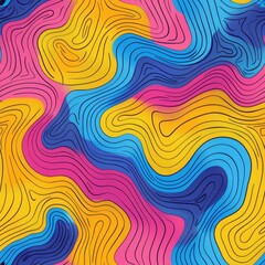 Obraz premium an abstract seamless pattern with yellow, pink, and blue wavy lines