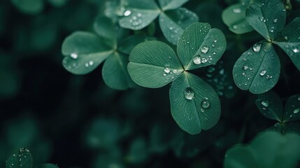 close-up of clover leaves with water droplets
