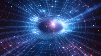 Obraz premium Futuristic Grid Network Through Space Tunnel