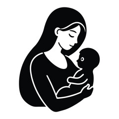Mother and Baby Care Silhouette Vector Art Illustration - Loving Bond and Tender Moments