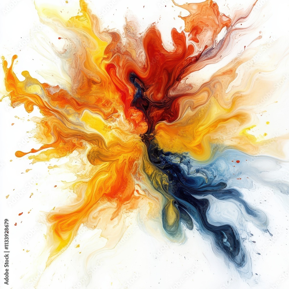 Poster vibrant abstract art featuring an explosion of colorful swirls and dynamic fluid shapes