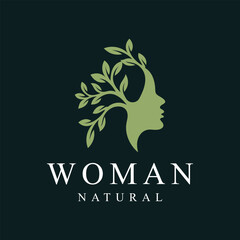 beautiful woman face and natural tree logo design inspiration