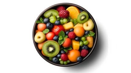 Fresh and Colorful Assorted Fruit Bowl Displaying a Variety of Juicy Fruits Including Melons, Berries, Kiwi, Grapes, and Citrus for Healthy Eating and Nutrition