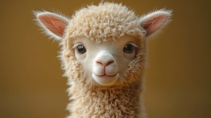 Obraz premium A cute, fluffy animal with a friendly expression, resembling a young alpaca or llama.