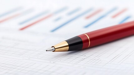 A close-up of a red pen resting on a sheet of paper with blue and red lines, suggesting a focus on writing or data organization.