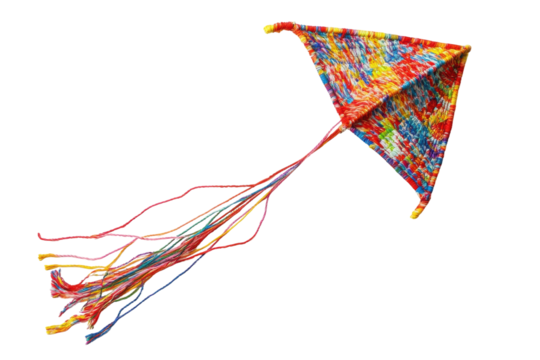 Colorful Yarn Kite with Isolated Intricate Patterns and String Tail with isolated on transparent background
