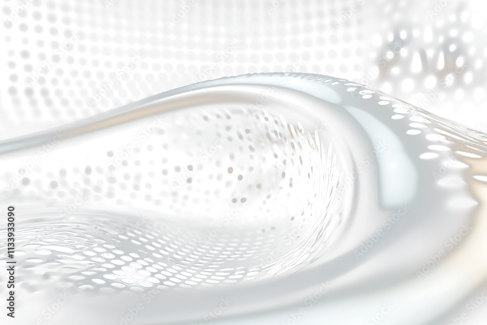 Poster Transparent Abstract metallic surface with perforated texture and flowing form.