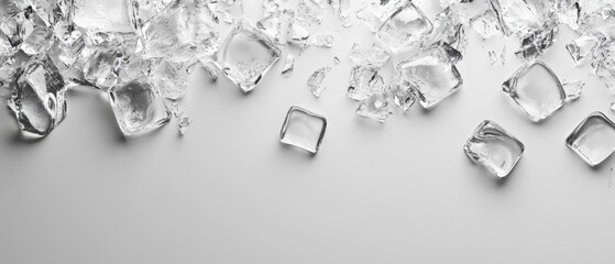 clear ice cubes on a light background
