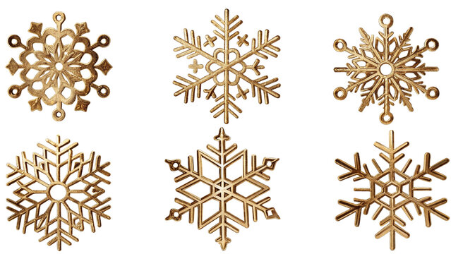 PNG Gold snowflake ornament set of intricate design 
