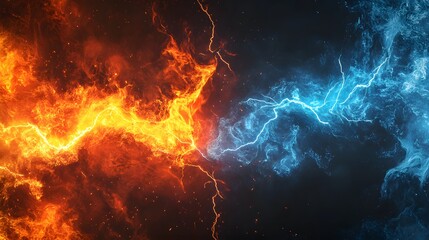 Fototapeta premium Fiery Inferno Collides With Icy Blizzard A Dramatic Contrast