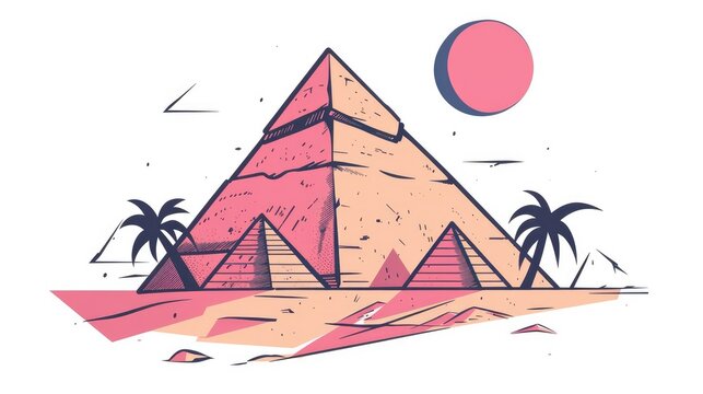 pink pyramids sun palm trees desert landscape clip art preview